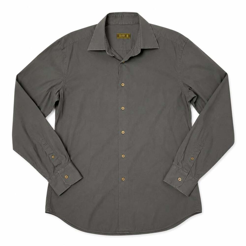 Vintage 90s Archival Prada Men's Long Sleeve Button Down Charcoal Shirt Size 42/